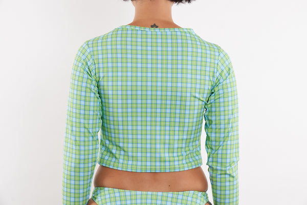 Recycled Long Sleeve Rashie UPF50+ - Green & Blue Tartan