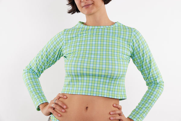 Recycled Long Sleeve Rashie UPF50+ - Green & Blue Tartan