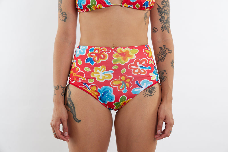 Abbie Recycled High Waist Bikini Bottom - Hibiscus 25