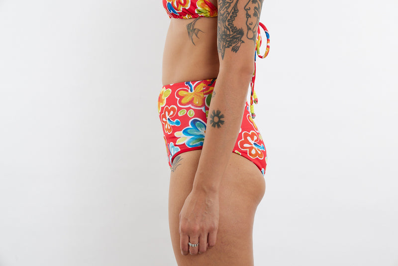 Abbie Recycled High Waist Bikini Bottom - Hibiscus 25