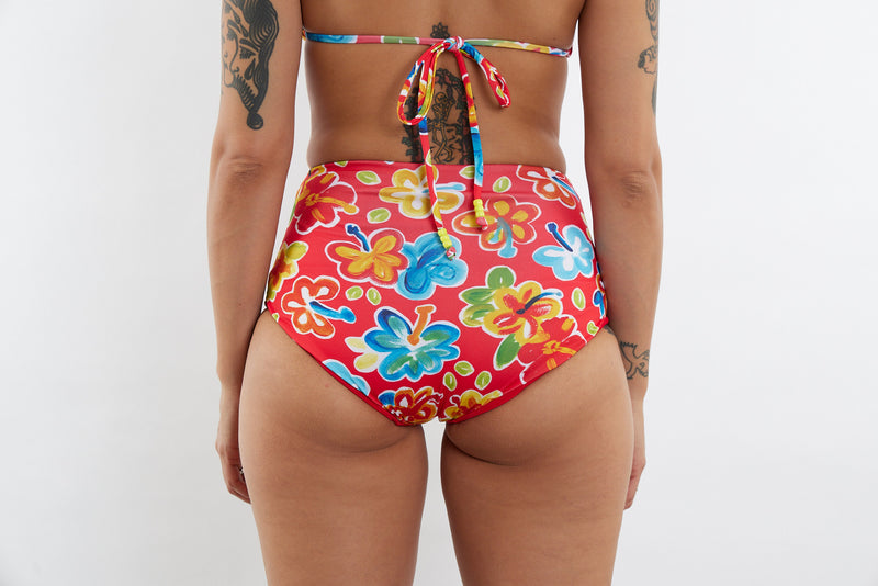 Abbie Recycled High Waist Bikini Bottom - Hibiscus 25