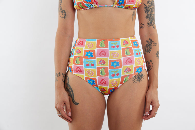 Abbie Recycled High Waist Bikini Bottom - Fruit Cup