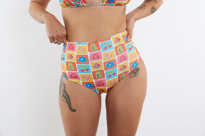 Abbie Recycled High Waist Bikini Bottom - Fruit Cup