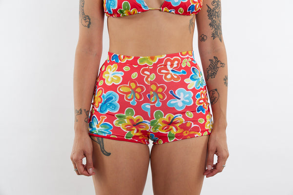 Nicole Recycled High Waist Swim Short - Hibiscus 25