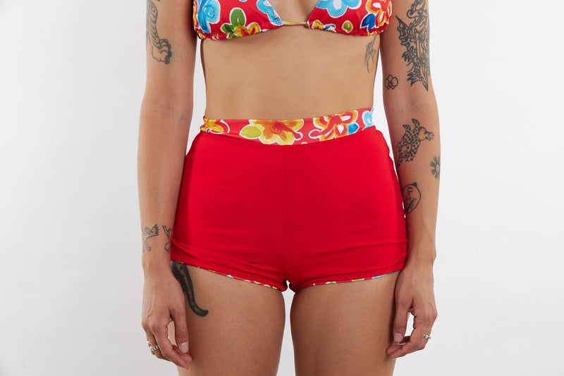 Nicole Recycled High Waist Swim Short - Hibiscus 25