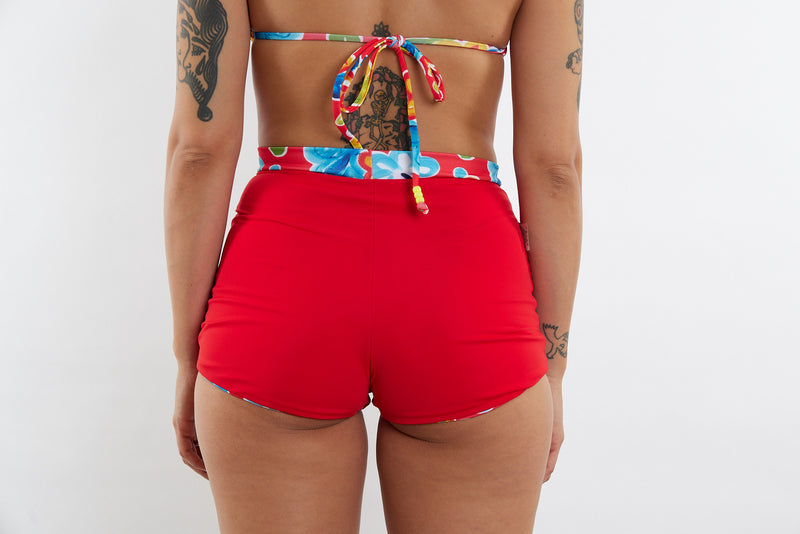 Nicole Recycled High Waist Swim Short - Hibiscus 25